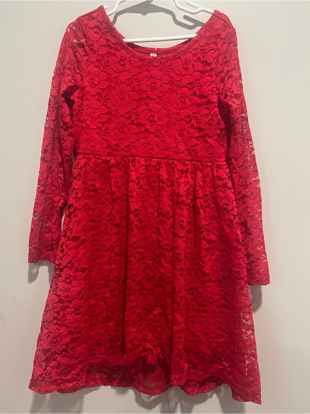 fabkids Red Lace Long Sleeve Party Dress
